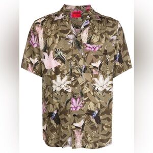 145 HUGO BOSS Men's Ellino Floral Print Straight Fit Shirt - Green, Medium